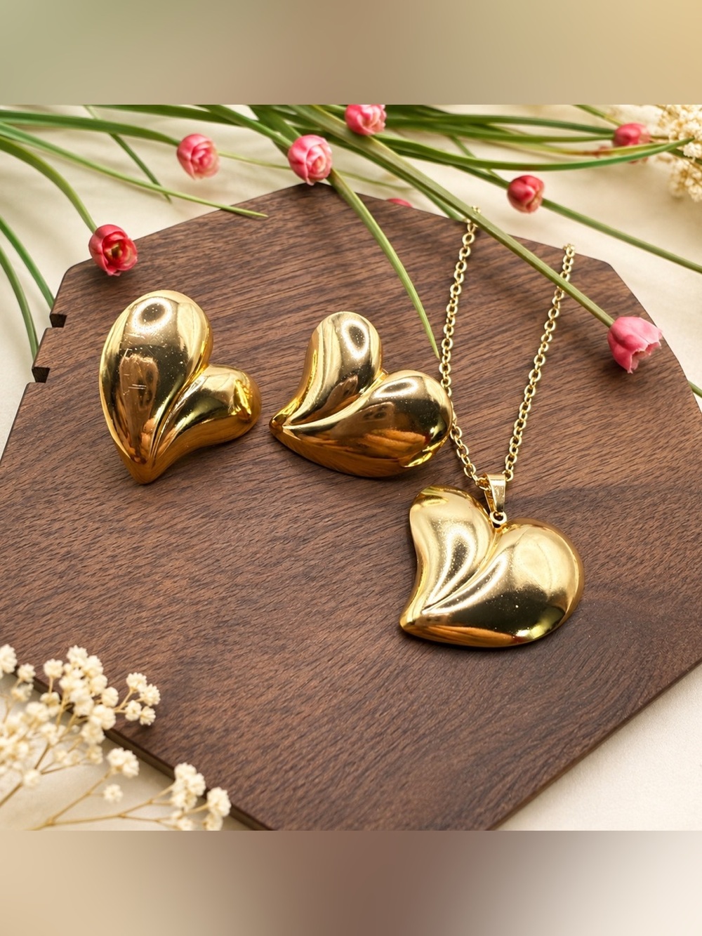 Elegant Gold Heart Jewelry Set fine steel 316 L